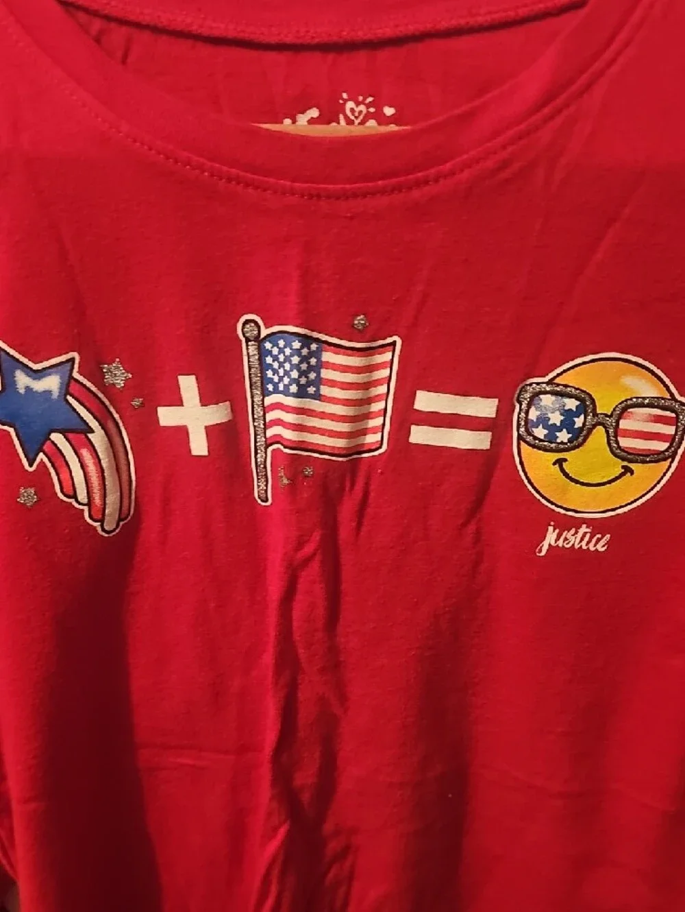Justice Girls Red Short Sleeve Emoji Flag Graphic Tee Size 10